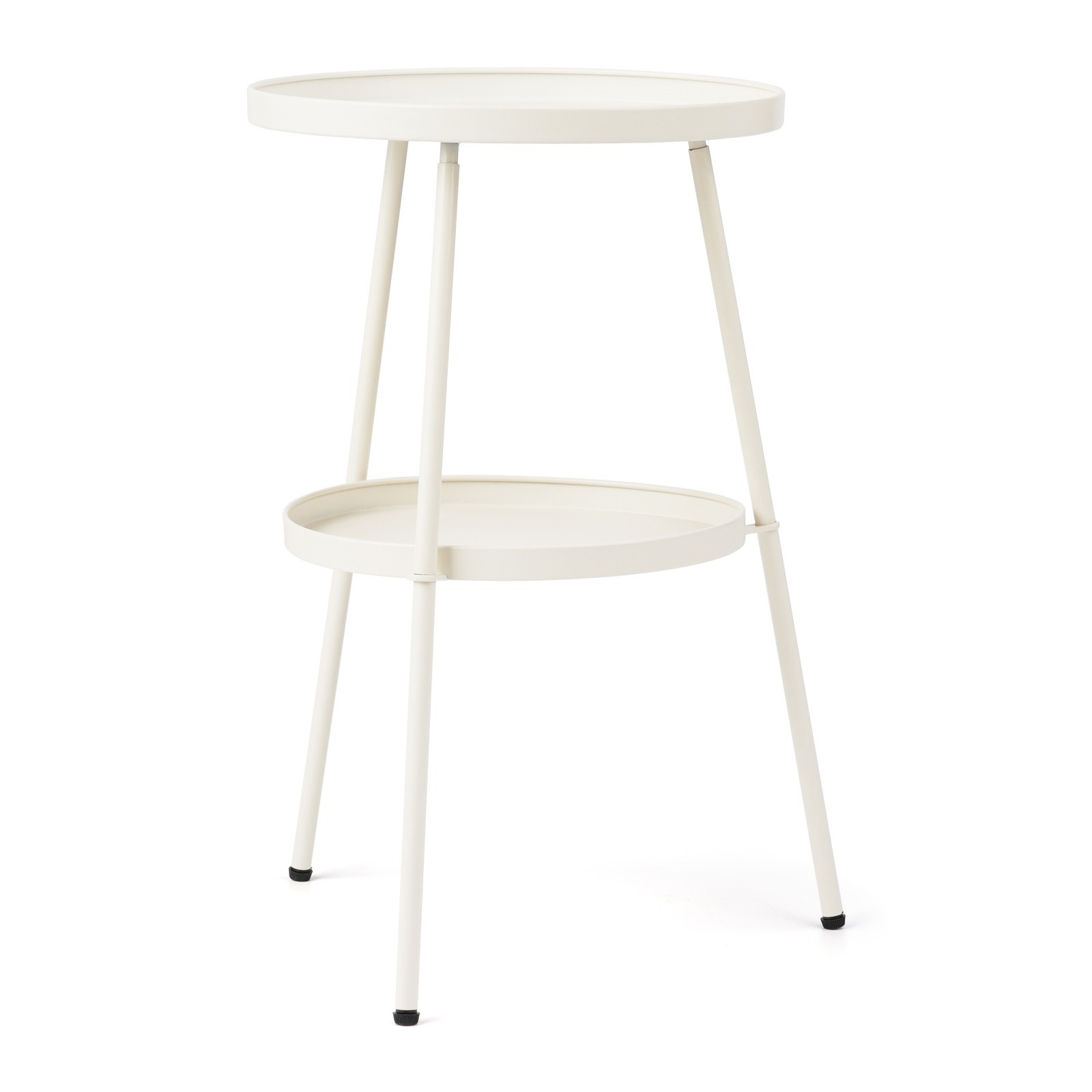 2Tier Round End Side Table Cream White Metal Patio Coffee Table LivingRoom Decor