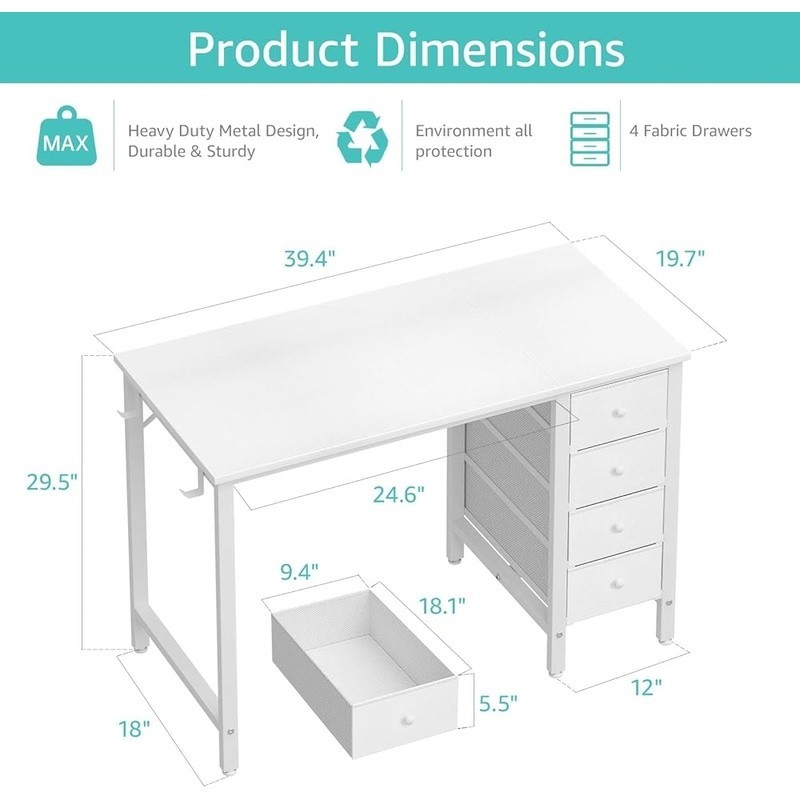Compact Modern Computer Desk Stylish Space Saving Workstation Home Office Study