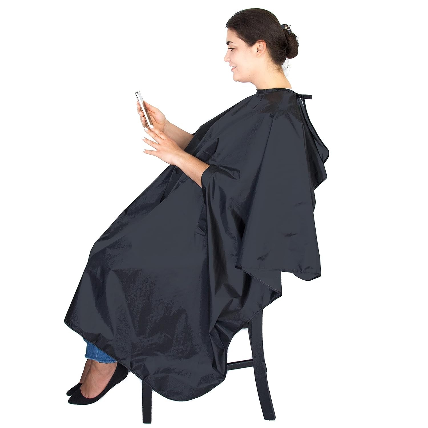 Professional Nylon Black Salon Cape - Haircutting Smock