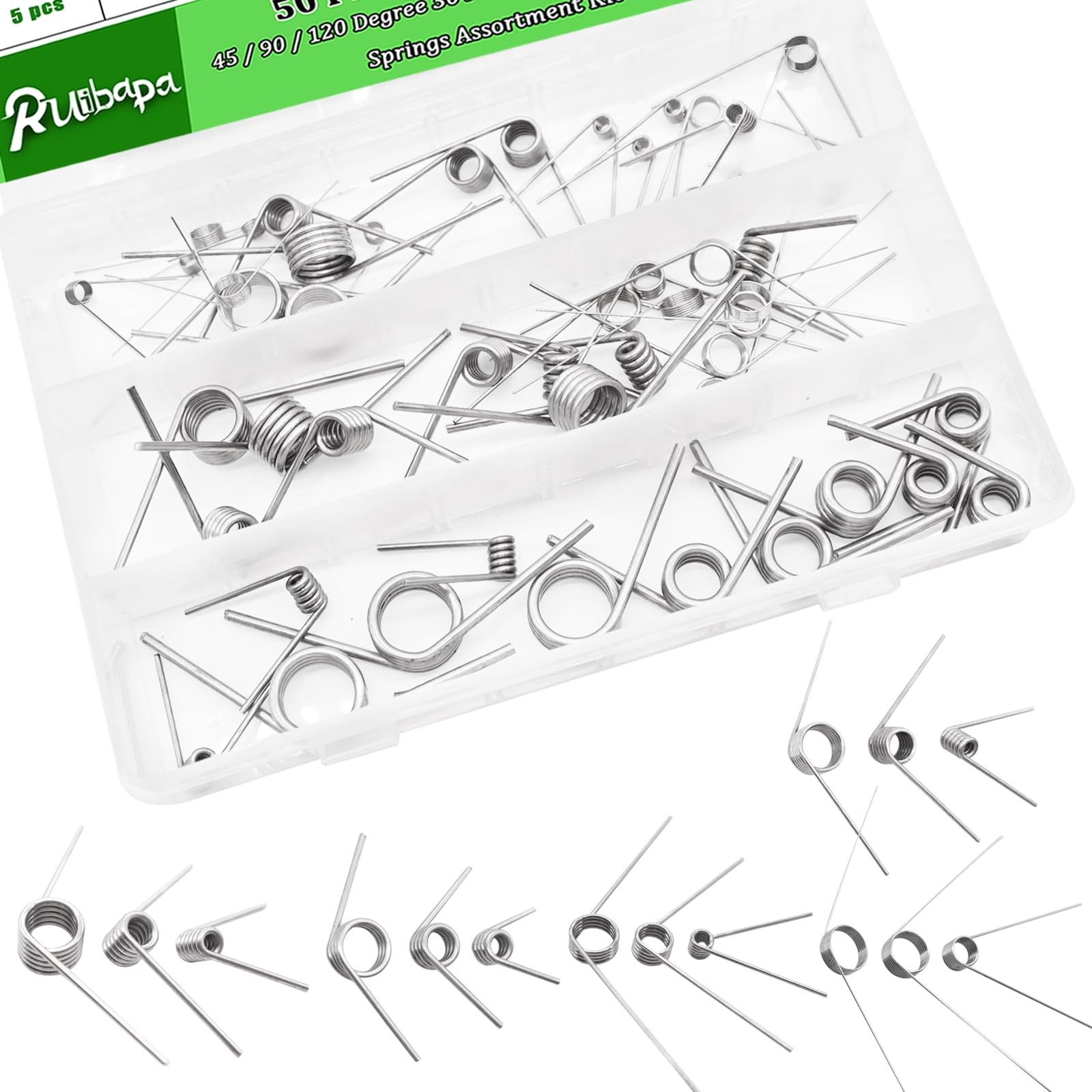 Ruibapa 50Pcs Torsional Springs Assortment Kit 15 Sizes 304 2.5 millimeters