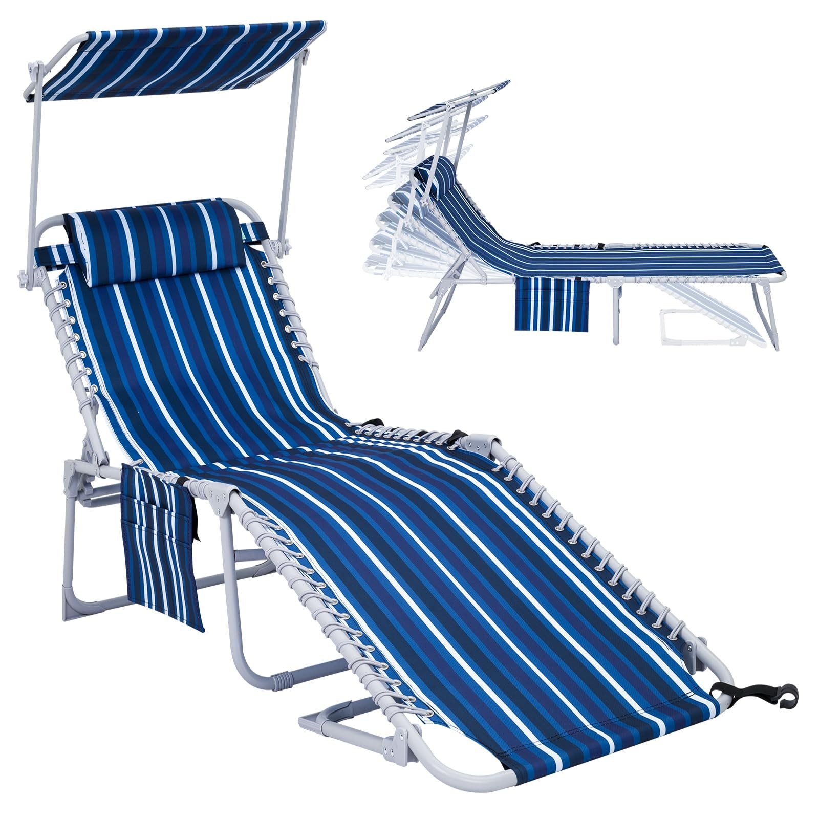 #WEJOY Folding Lounge Chair with Canopy Shade, Portable Adjustable 5-Position...