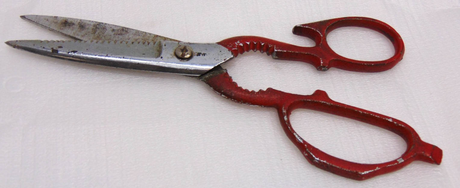 Vintage Red Kitchen Shears Scissors Claw Bottle Opener Nut Cracker Screwdriver