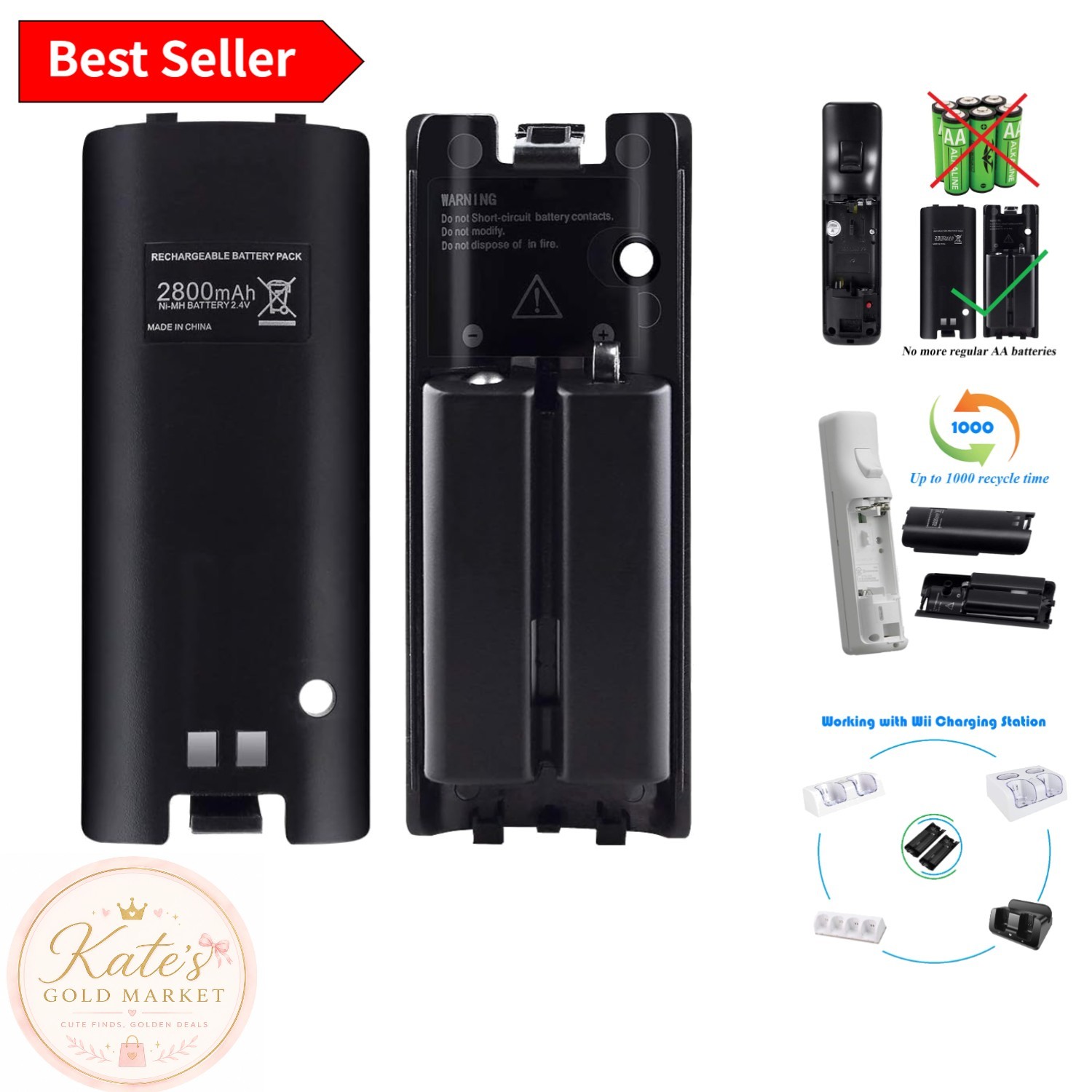 Rechargeable 2800mAh Batteries for Wii Remotes - 2 Count, Ni-MH Technology