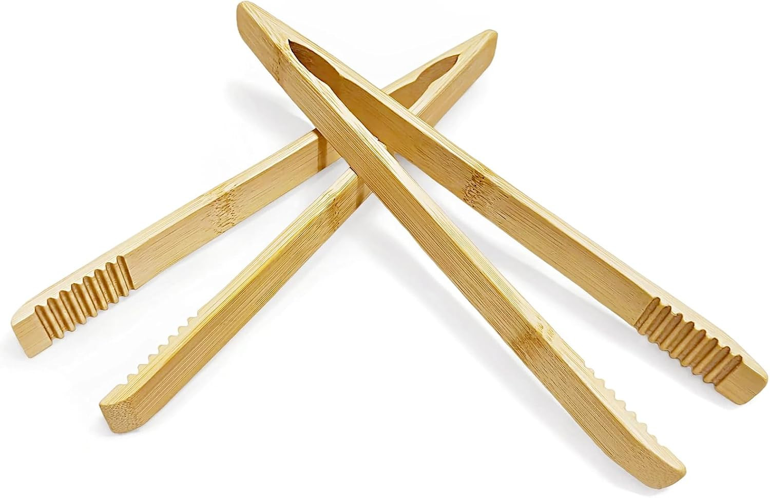 2 Pack Premium Bamboo Toaster Tongs, 10 Inches Natural Wooden Tongs with Serr...