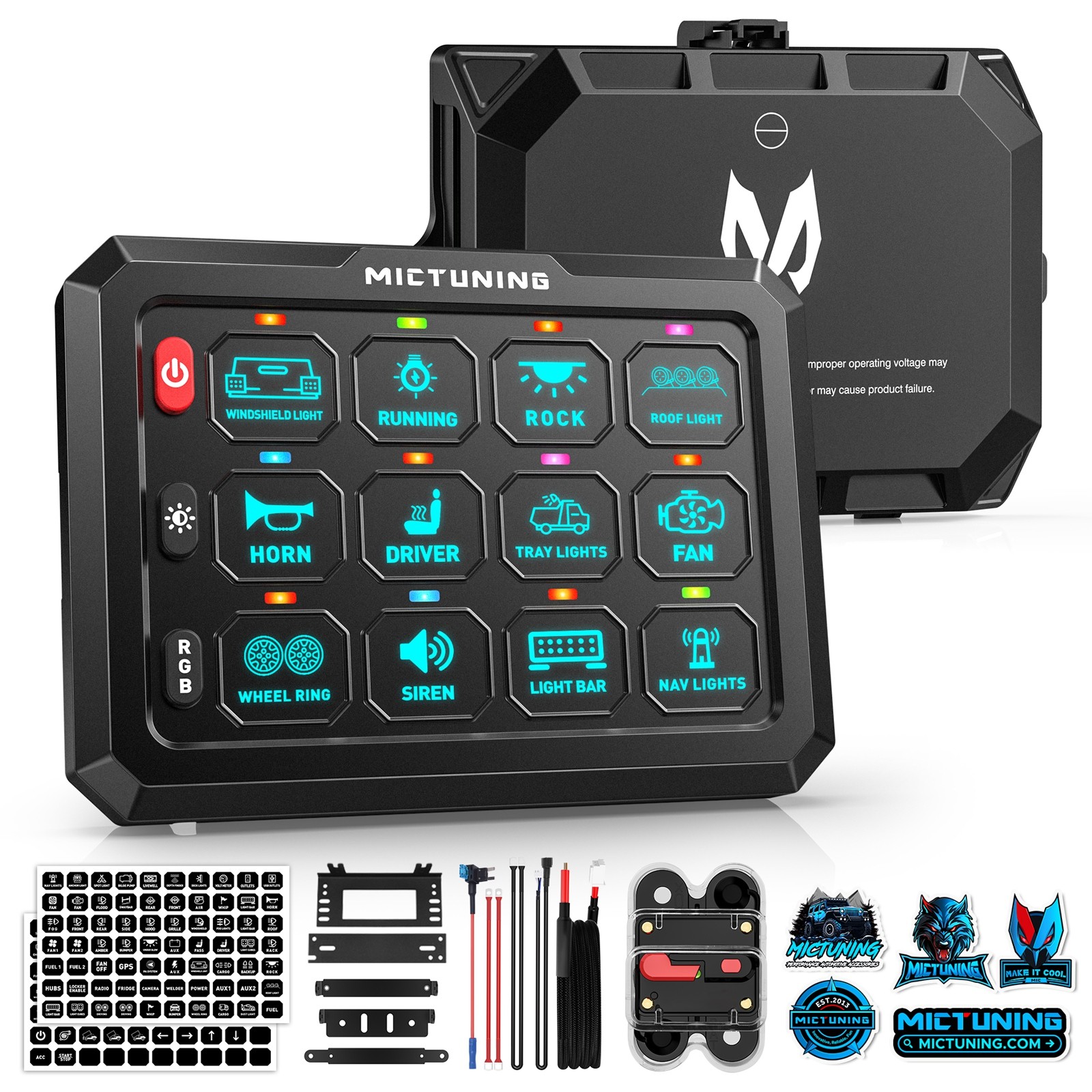 P1C 12 Gang RGB Switch Panel Momentary Toggle Flash Strobe Control Relay System