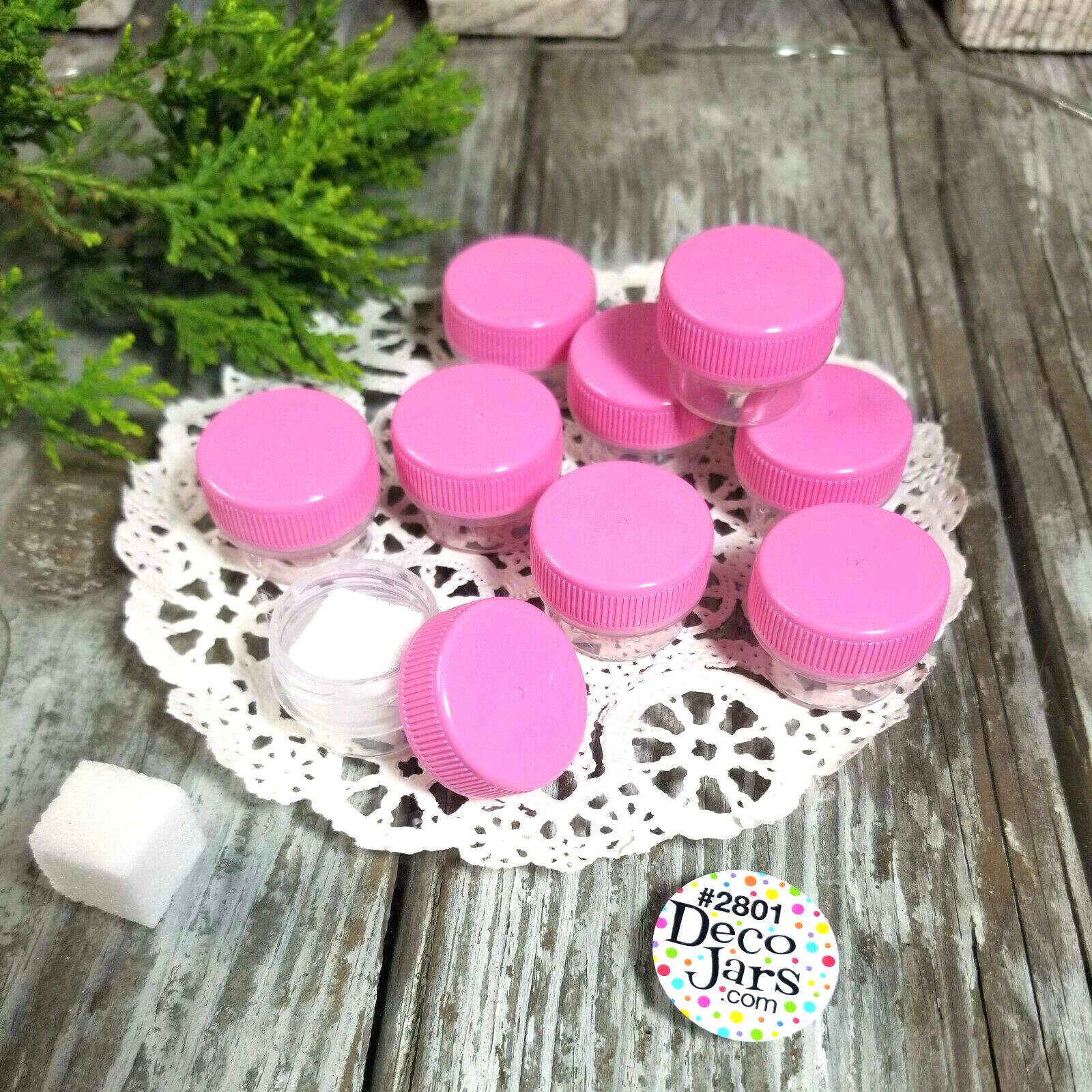15 Pink Cap Lid #2801 Mini JARS Makeup Sample Container 1/8oz USA New DecoJars
