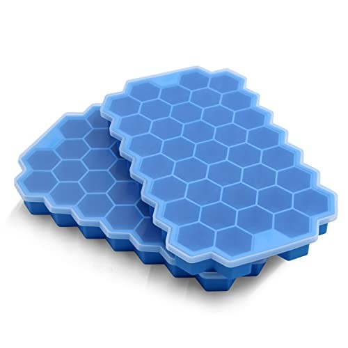 Ice Cube Trays for Freezer with Lid-37 Grid Silicone Ice Cube Tray 2 Pack Blue