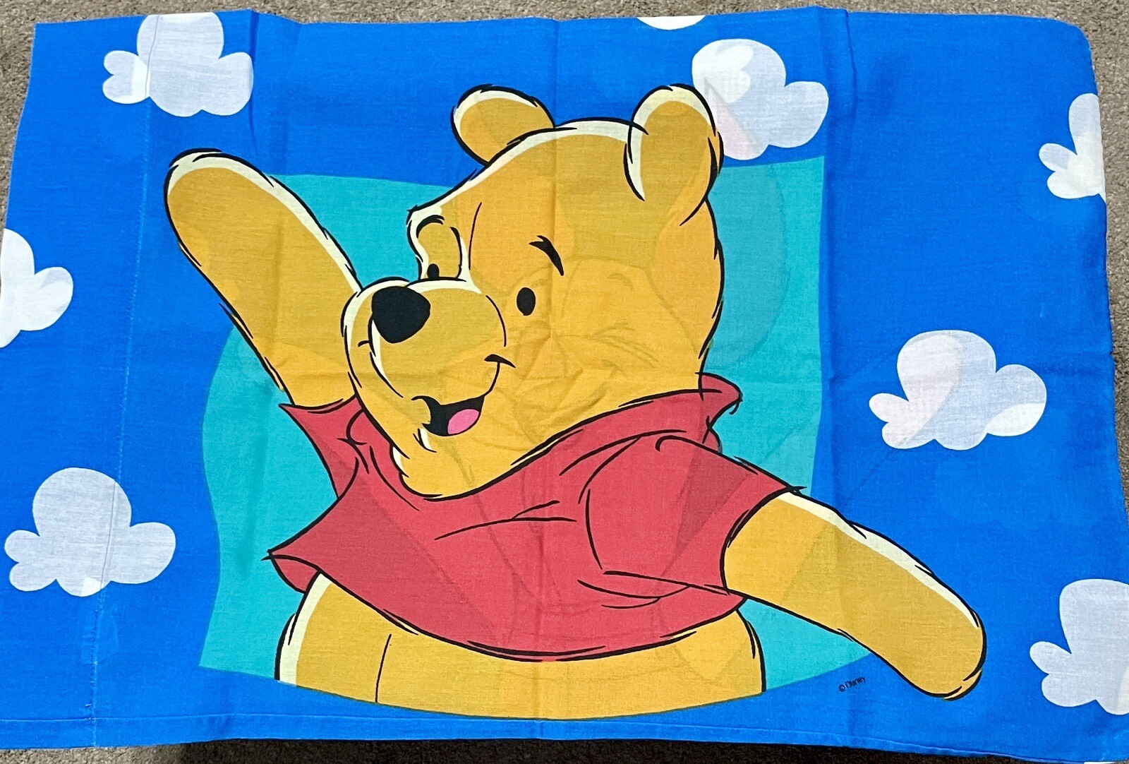 Vintage Disney Blue Winnie The Pooh & Piglet 2-sided Standard Pillowcase