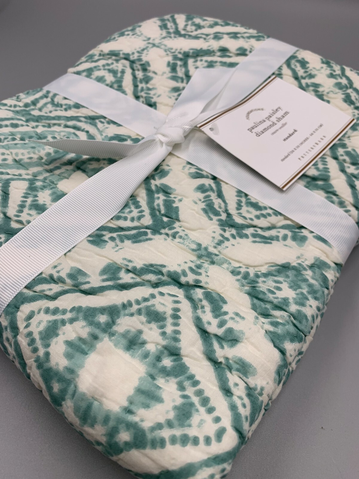 Pottery Barn Paulina Paisley Diamond Sham Standard Seafoam Green #G130
