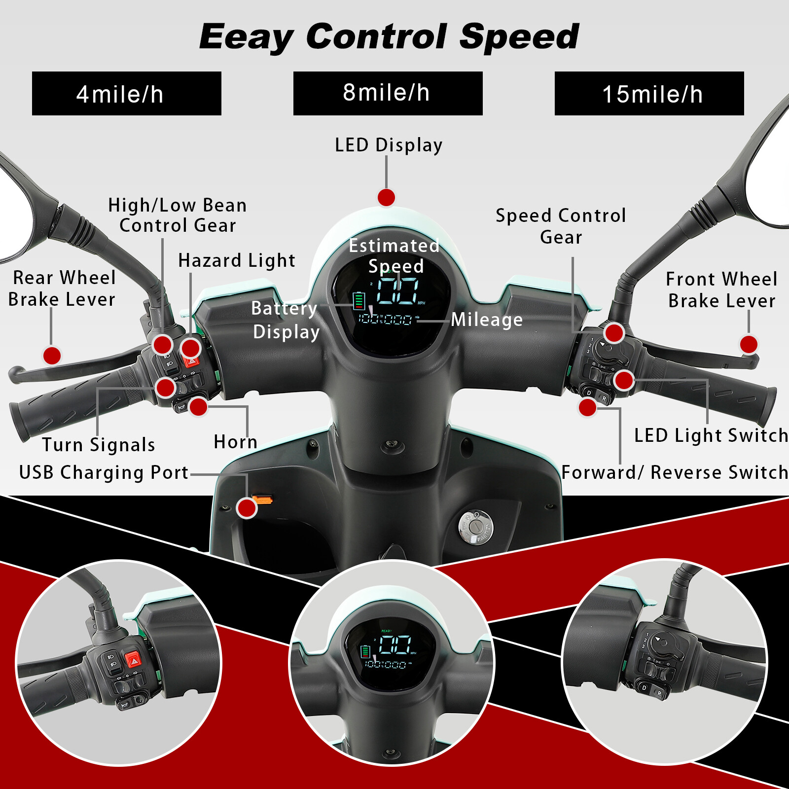 4 Wheels Mobility Scooter 800W Motor 60V 20Ah Battery Adult Senior Black