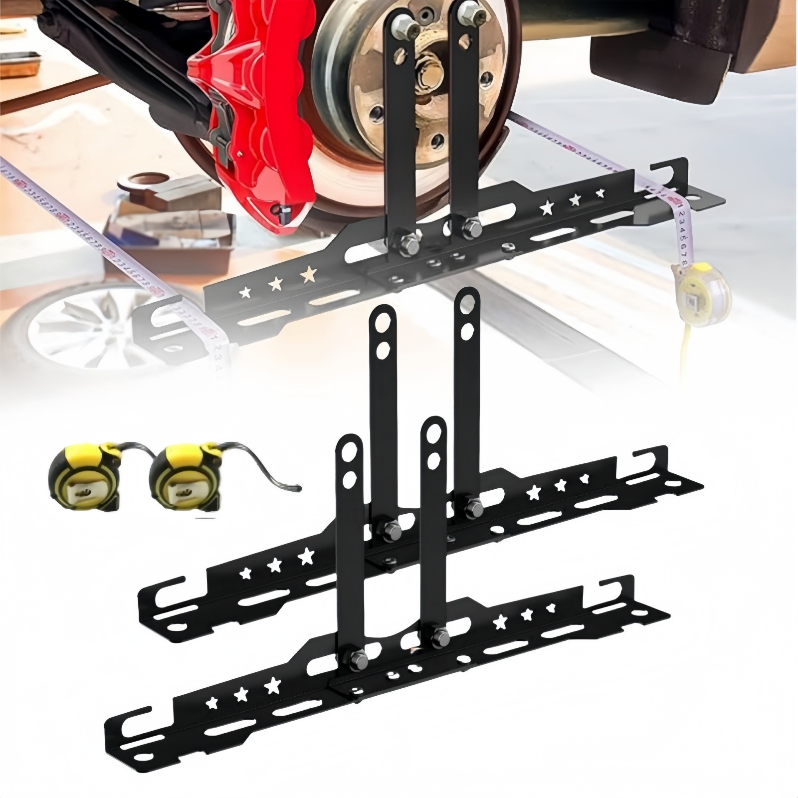 2 Pcs Upgraded Wheel Toe Alignment Tool Plate Kit W/2Pcs Measuring Tapes Black