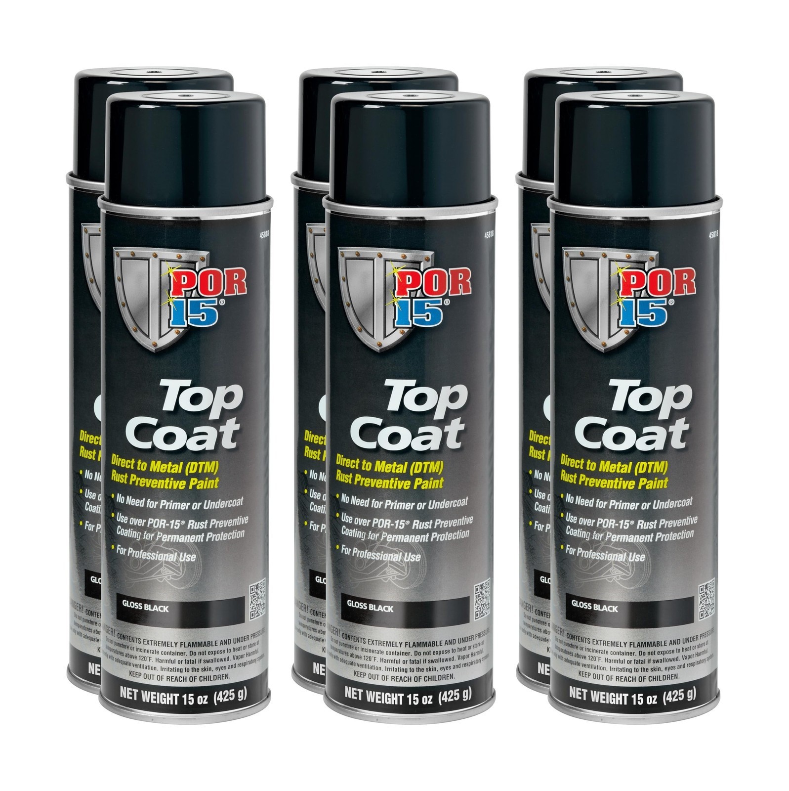 POR-15 45818, Black Gloss, Top Coat Automotive Spray Paint, 90 oz (Pack of 6)