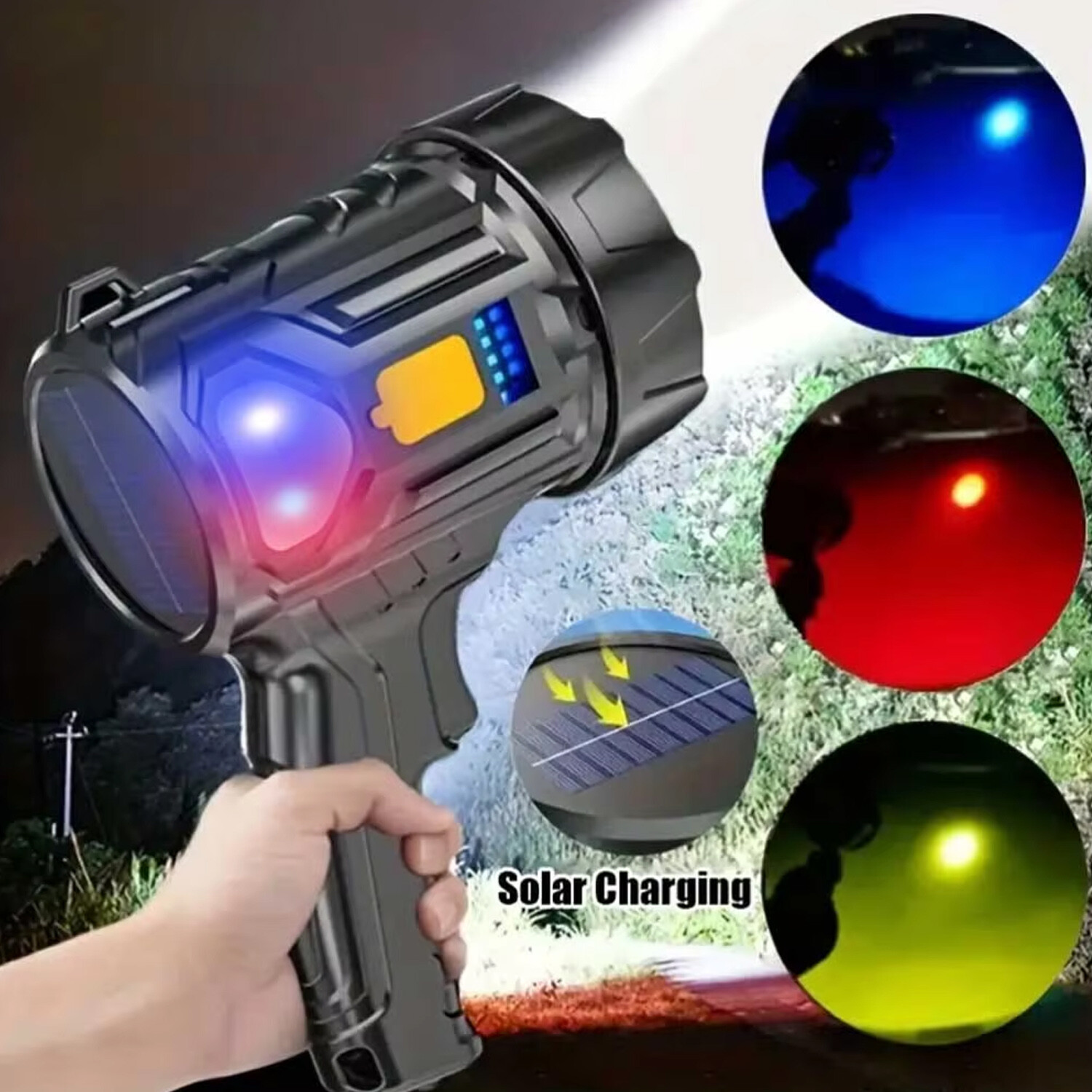2 Pack Bright Solar/USB Rechargeable LED Spotlight Flashlight Searchlight