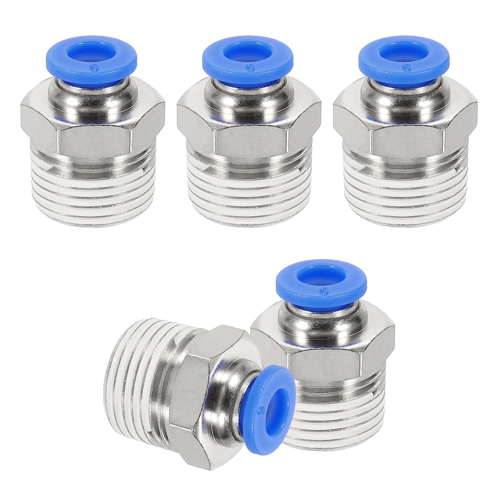 5 Pcs NPT Male 6mm Tube OD x 3/8" NPT Thread Push to Connect Fittings, Blue