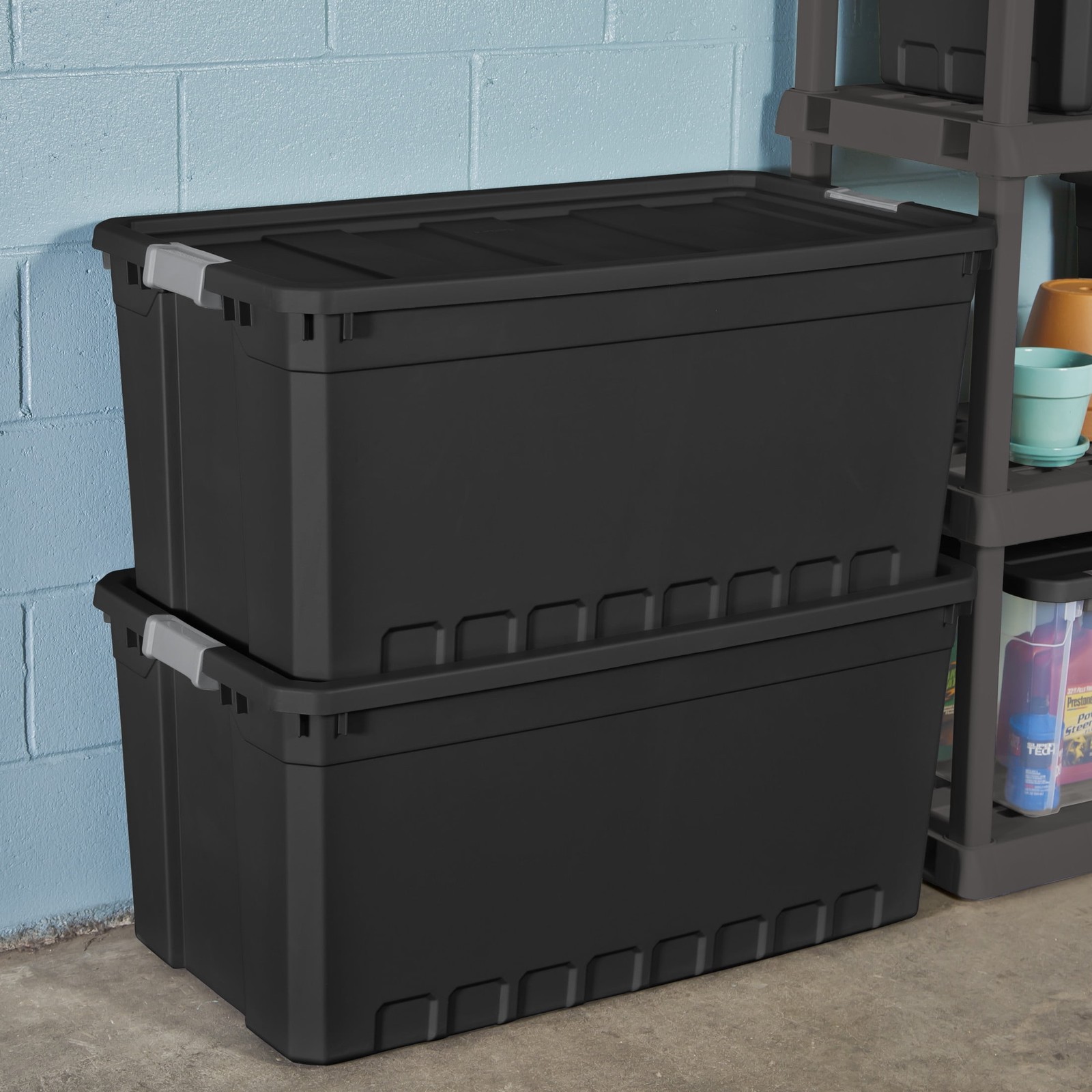 3 PACK 50 Gal Storage Containers Large Stacking Bin Box Plastic Tote Organizer