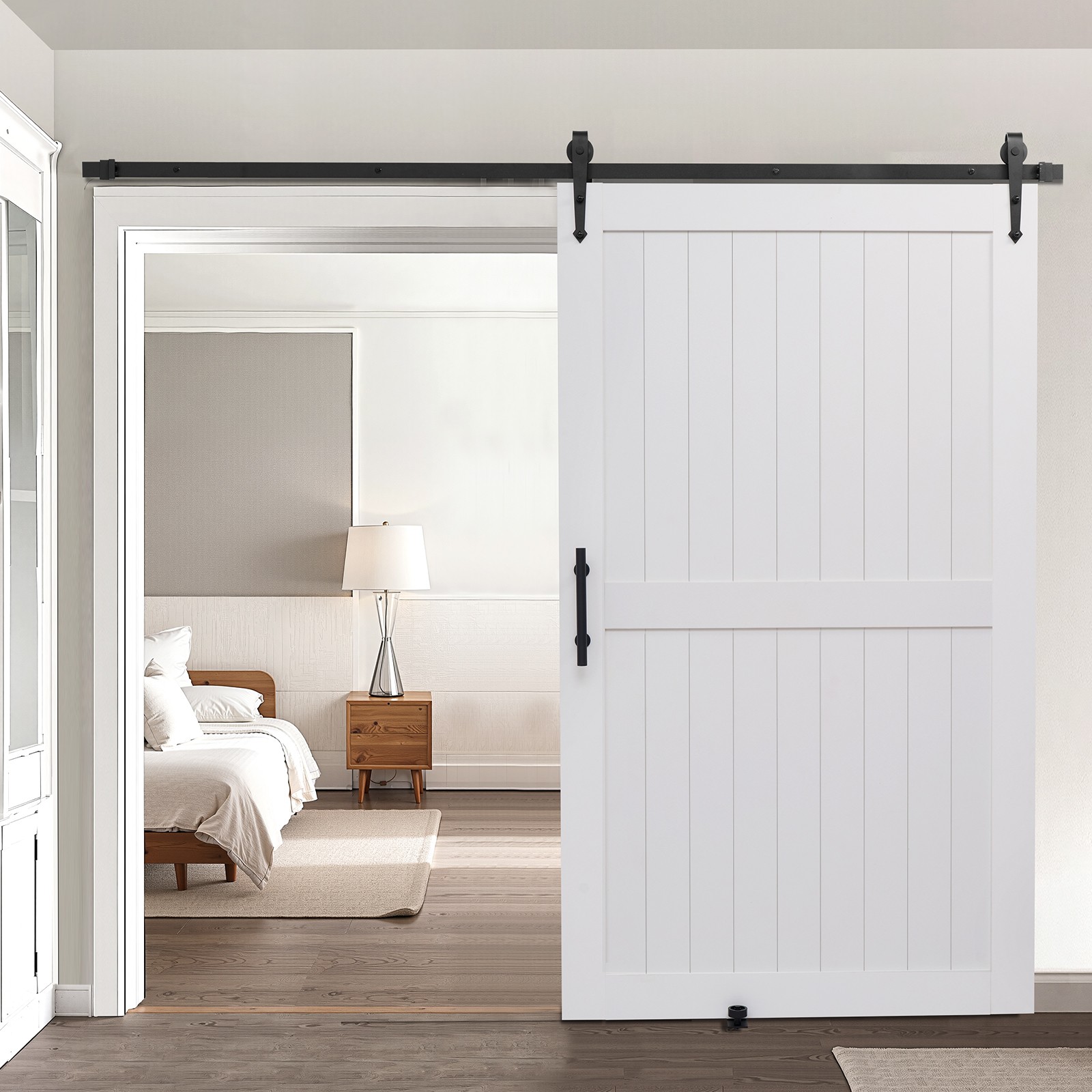 VEVOR Sliding Barn Door with Hardware Kit 48 x 84 inch MDF Panel PVC Surface