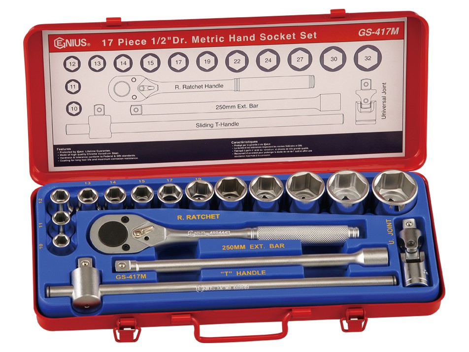 Genius Tools 17 Piece 1/2" Dr. Metric Hand Socket Set - GS-417M