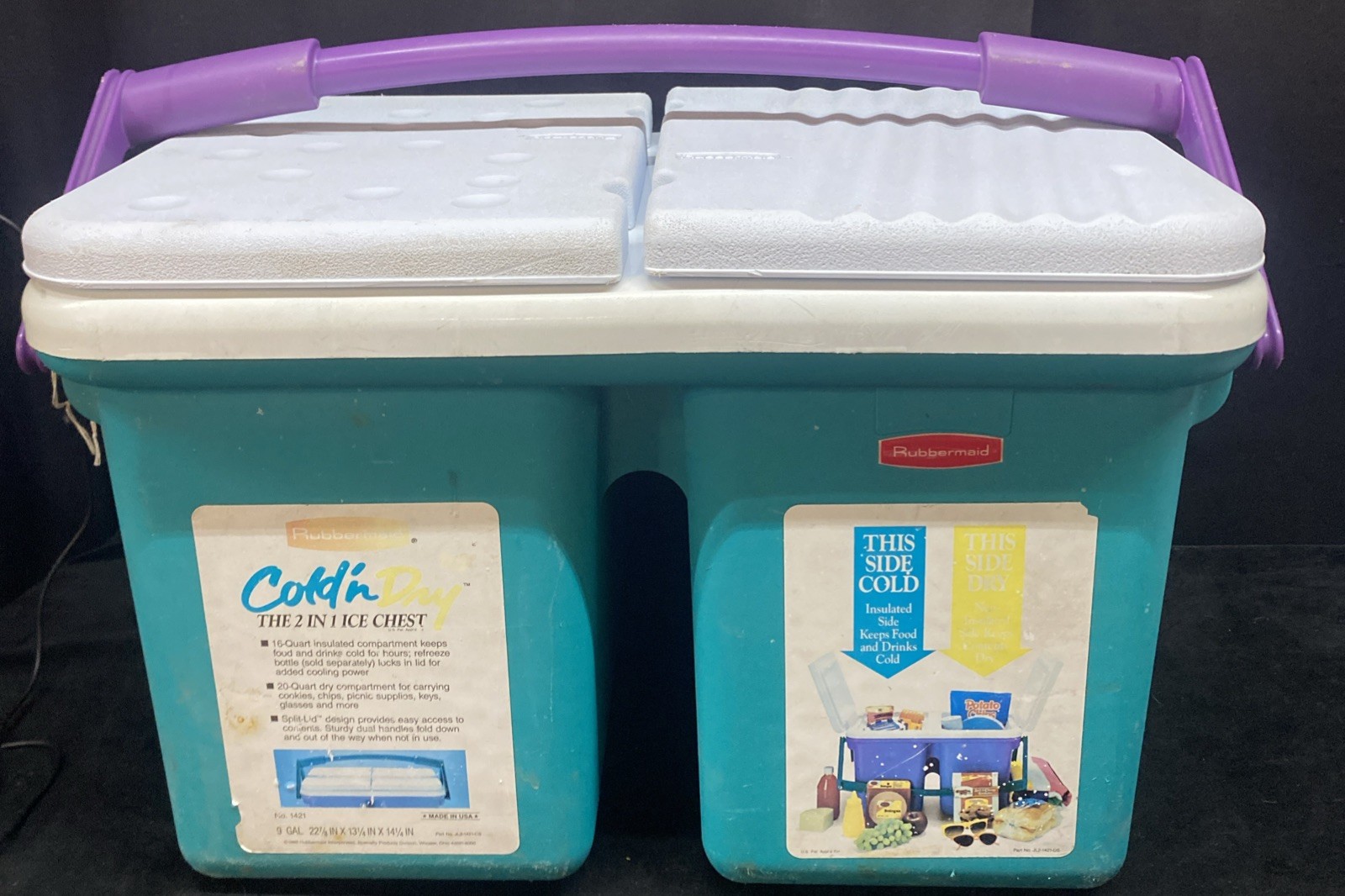 Rubbermaid #1421 Cold n Dry Cooler 2 In 1 Ice Chest 9 Gallon USA VINTAGE 1992
