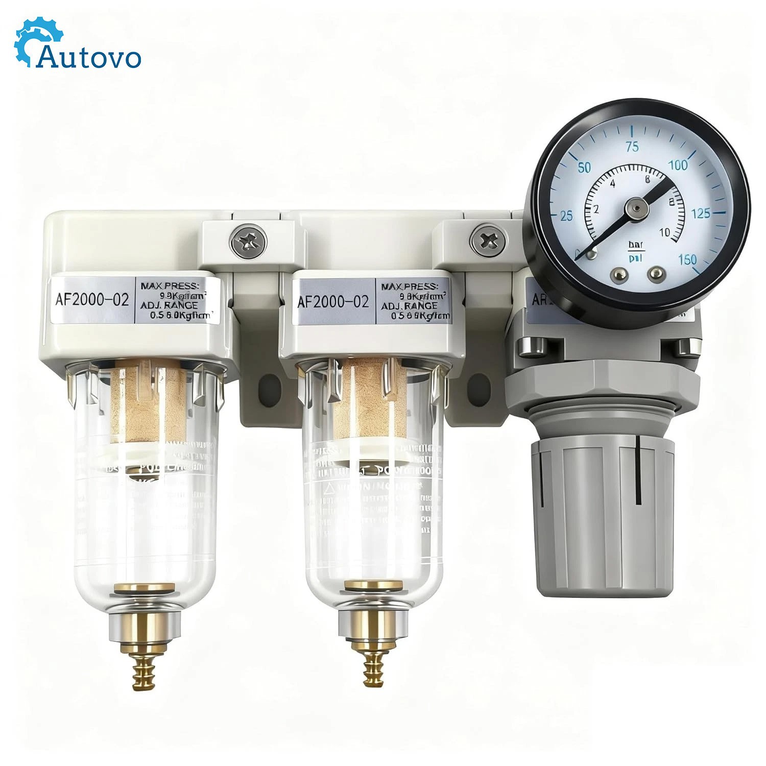 1/4" NPT Compressed Air Filter Regulator Lubricator Combo-Double,Semi-Auto Drain