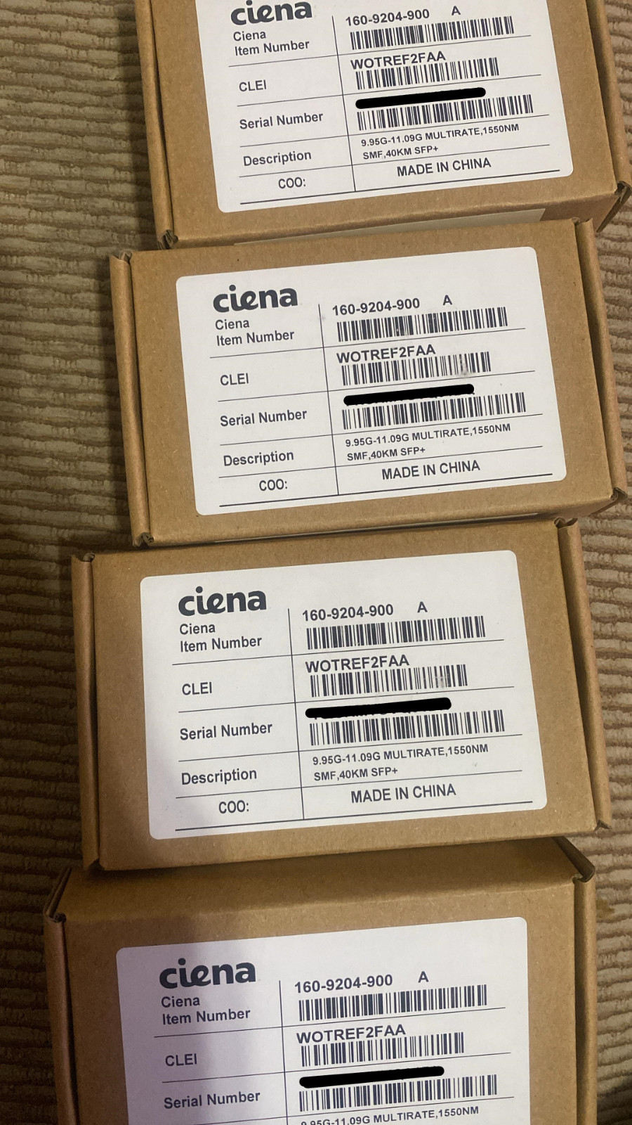 Brand New Ciena 160-9204-900 10G SFP+ 40km 1550nm SMF LC Optical Transceiver