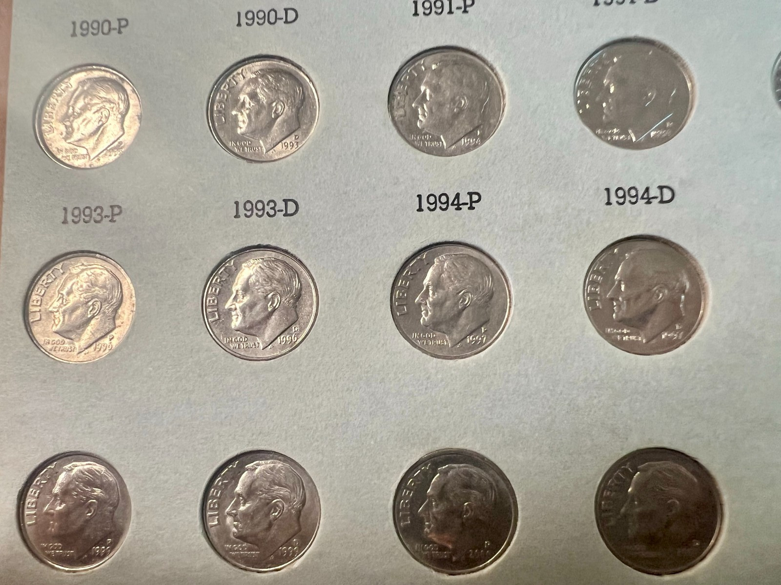Roosevelt Dimes Set 1946-2004: 48 Silver Coins Total plus 79 Clads, Some Toned