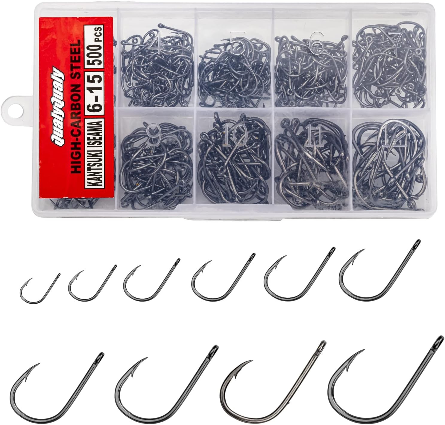 QualyQualy Fishing Hooks Freshwater Saltwater 6#-15#, 500pcs 6#-15#