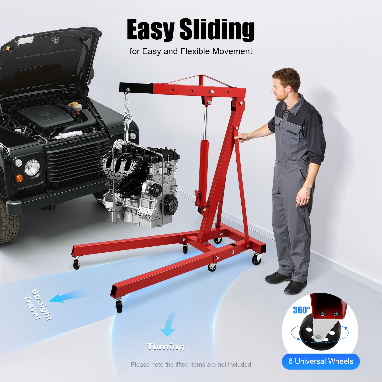 Heavy Duty 4409 lbs Engine Hoist Leveler Cherry Picker Shop Crane Load Lift Tool