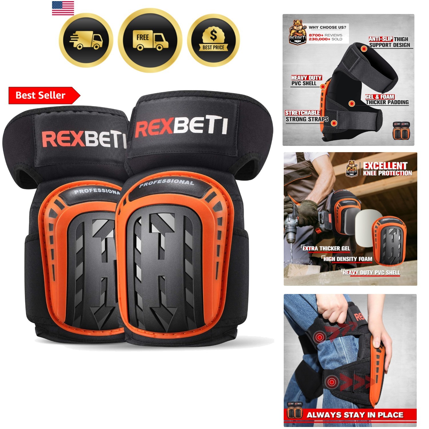 Knee Pads for Work, Construction Knee Pads for Men, Heavy Duty Comfortable An...