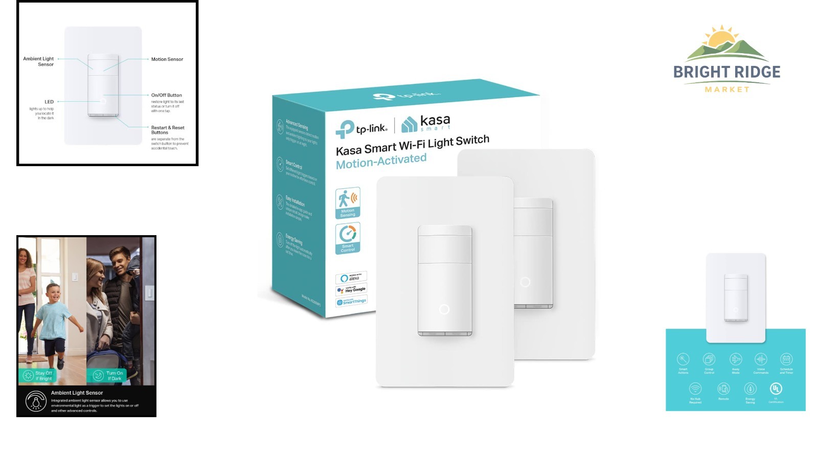 Smart Home Motion Sensor Light Switch, 2-Pack, Compatible with Alexa & Google
