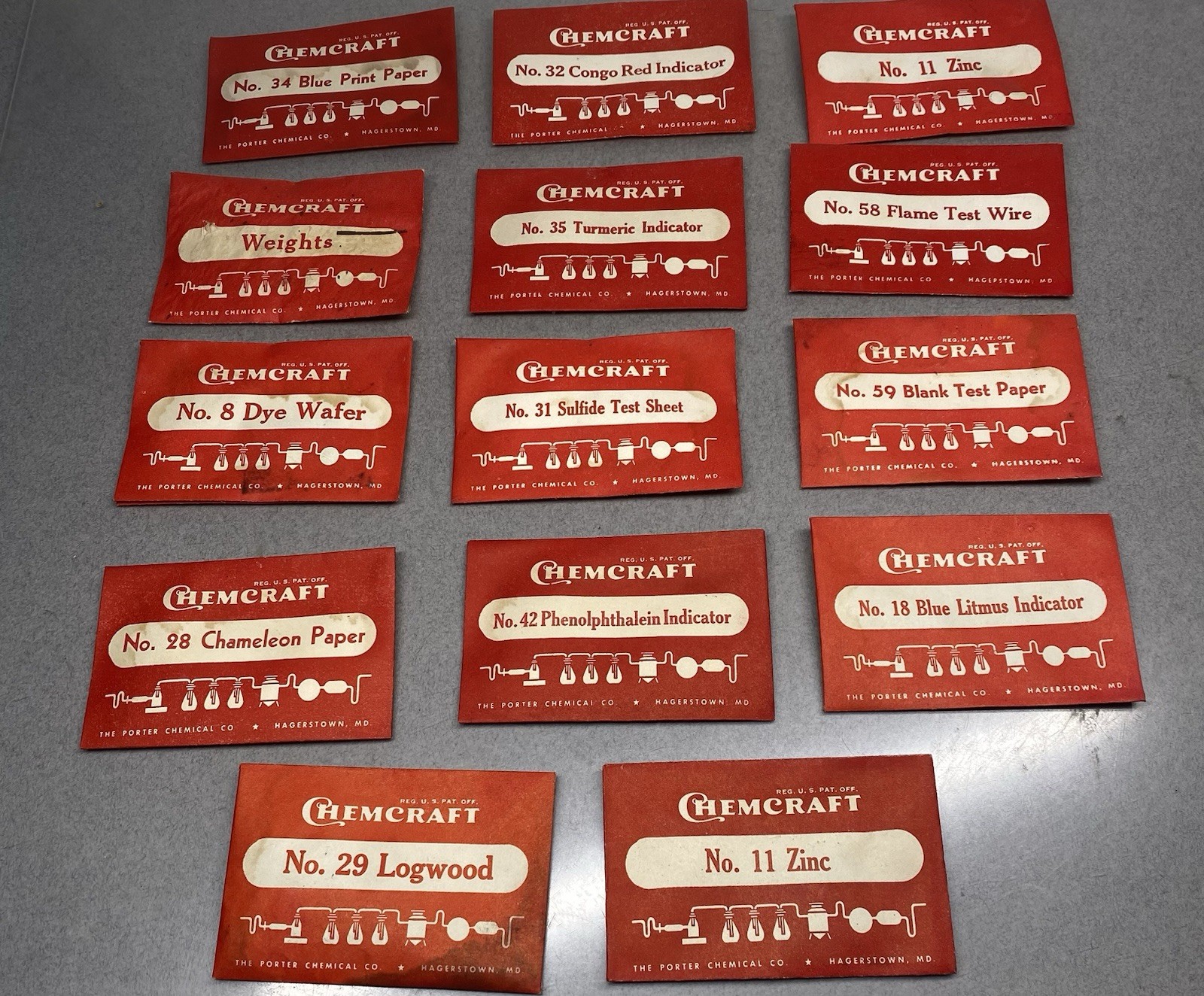 Vintage Chemcraft Chemistry Set Parts ~ Lot Of 14 Envelopes