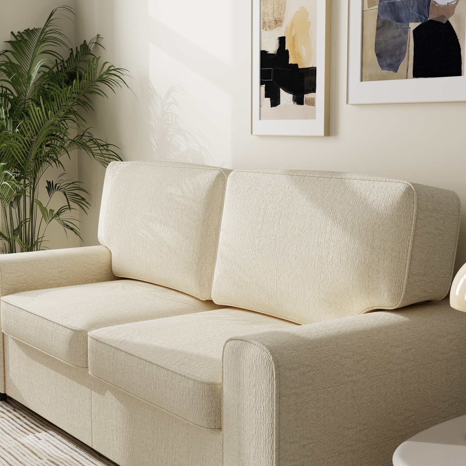 Modern Loveseat Sofa Fabric Couch w/ Sturdy Metal Frame for Apartment Beige/Gray