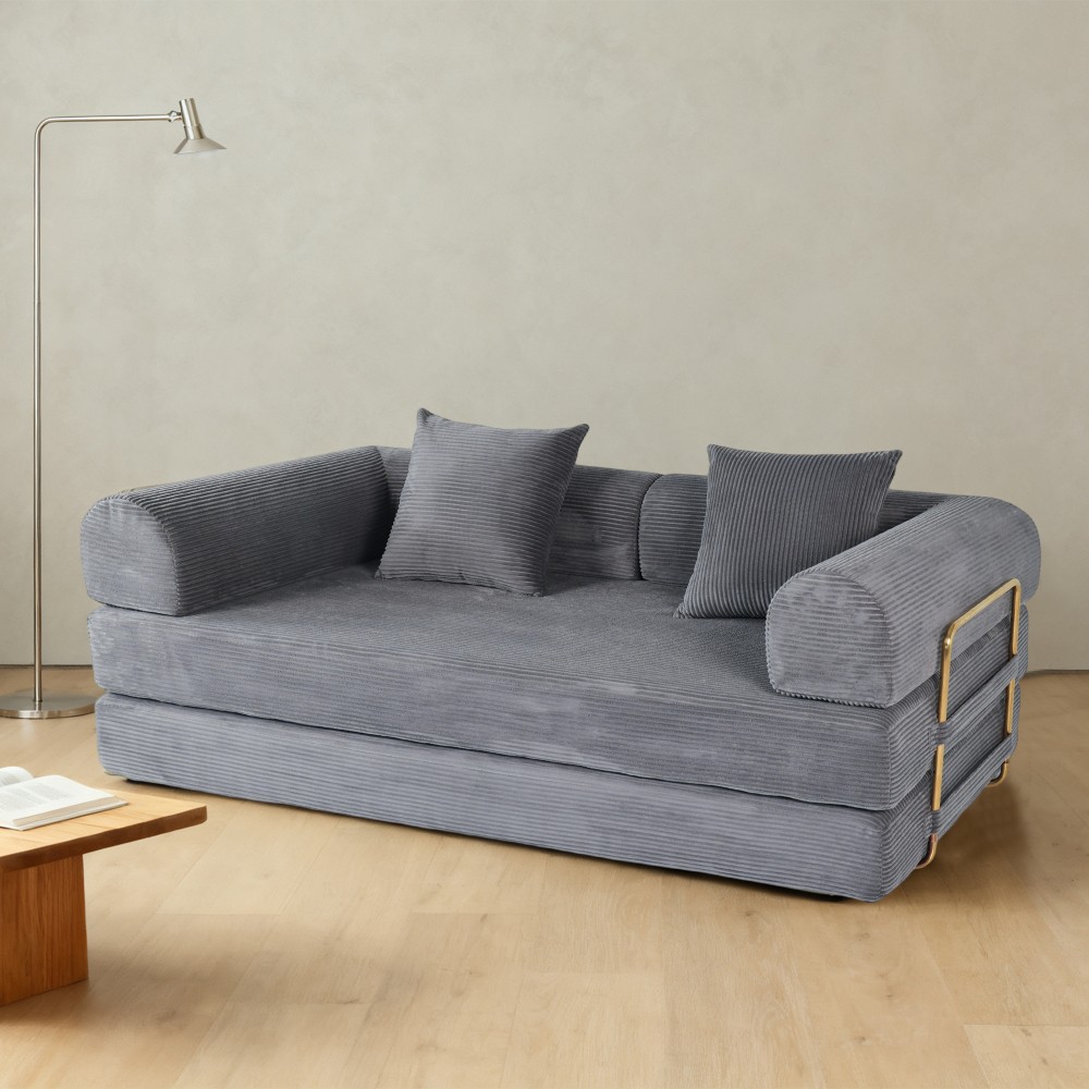 2-in-1 Foldable Convertible Sofa Bed, 75" Sleeper w/ Memory Foam, Grey