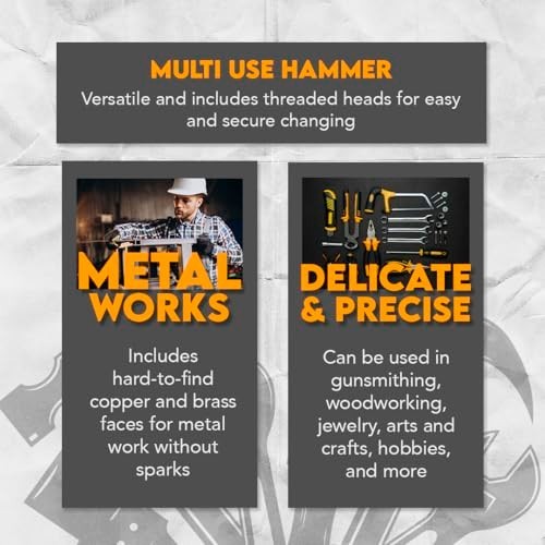 5-in-1 Dual Interchangeable Hammer - Copper & Brass Faces - 9" Gunsmithing Tool