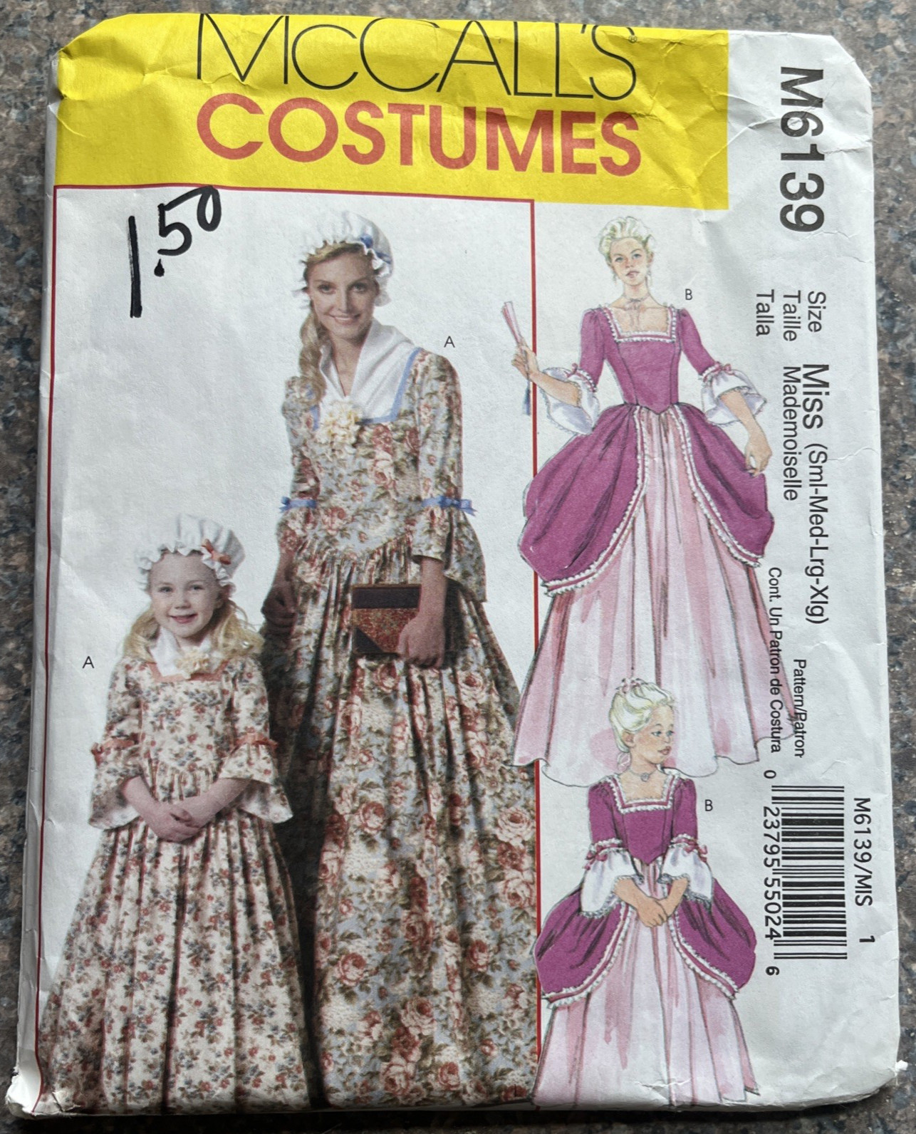 McCalls Pattern M6139 Sz 8-22 Colonial Dress Gown Costume Theater Adult Child