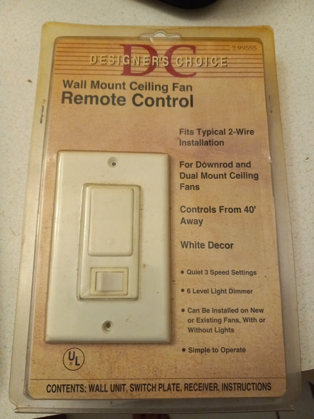 Designer's Choice Wall Mount Ceiling Fan Remote Control 999556 SEALED NEW