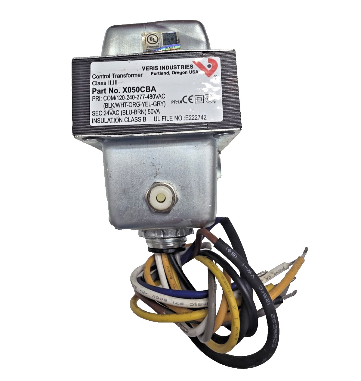 X050CBA, VERIS INDUSTRIES CONTROL TRANSFORMER Foot & Threaded Hub Mounting 50VA