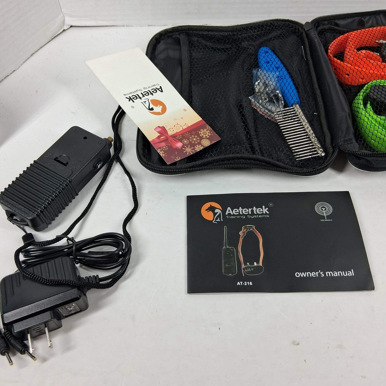 Aetertek AT-216 Dog Training System 2-Collar Kit 550M Range Orange Green Case