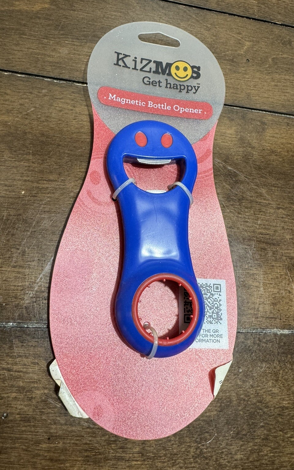 Kizmos "Get Happy" Blue Magnetic Bottle Opener New BPA Free