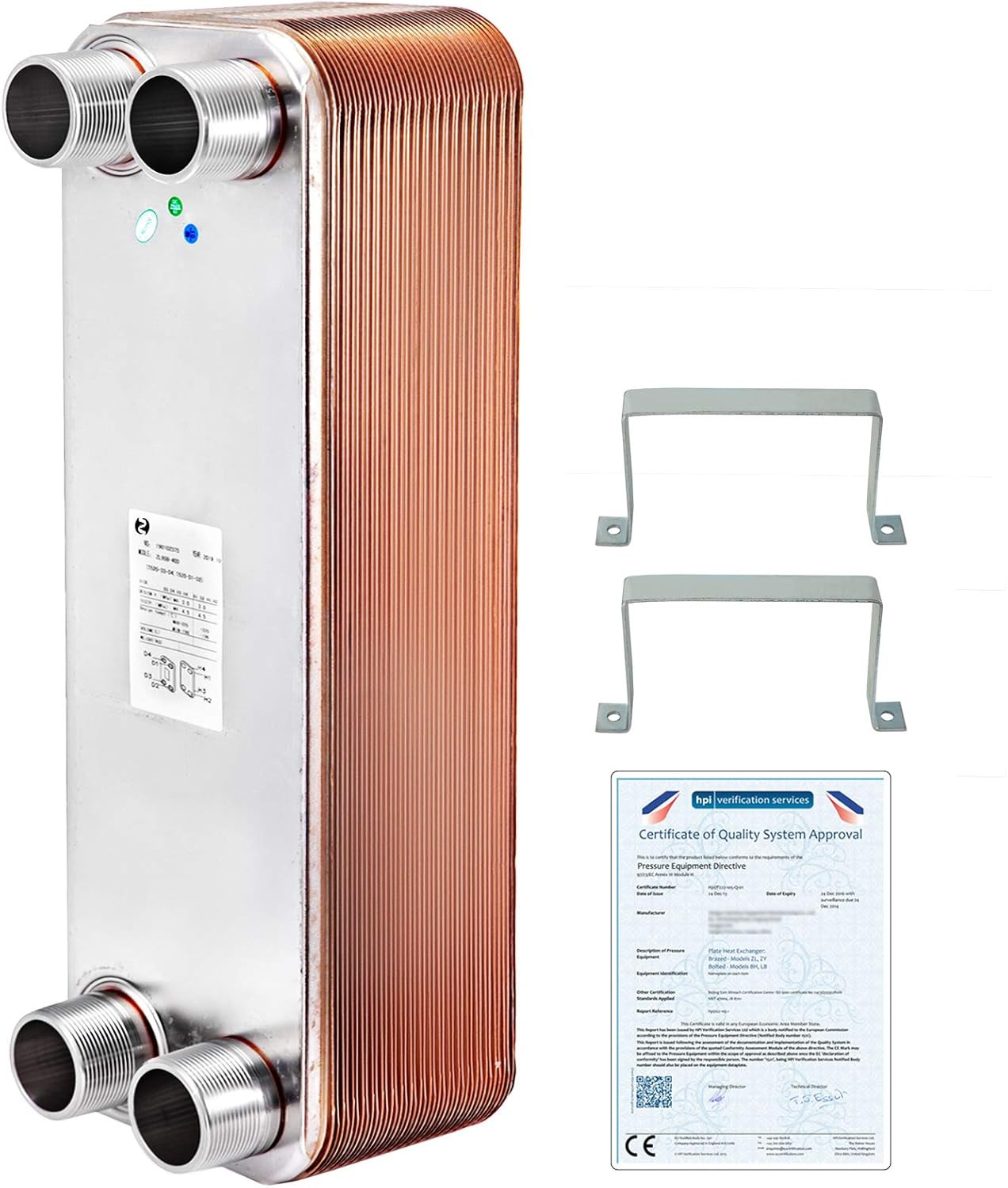 Heat Exchanger 3"X7.5" 40 Plates Brazed Plate Heat Exchanger 316L 3/4" MPT Heat