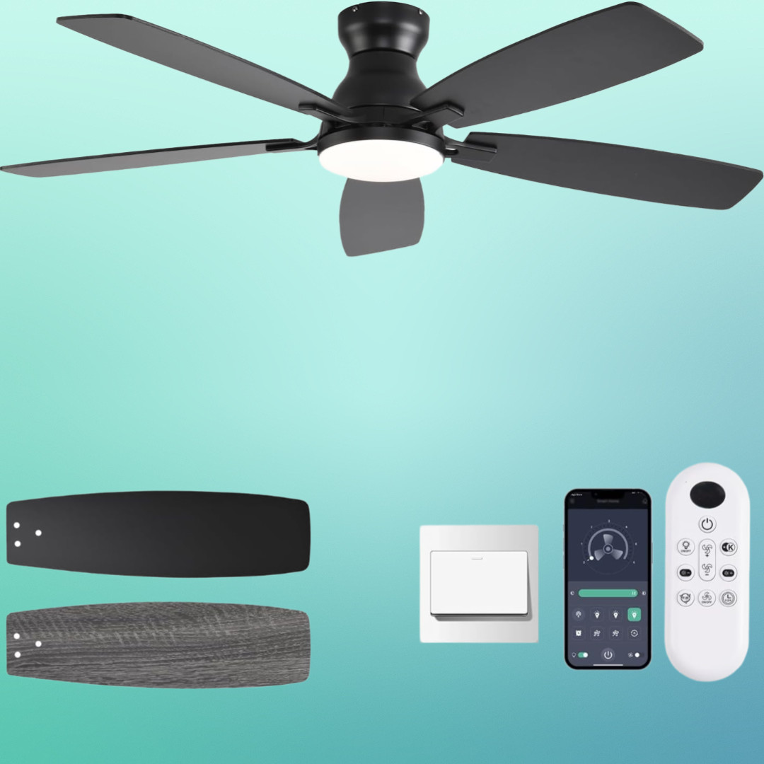 52" Flush Mount Ceiling Fan with Lights, Remote/APP Control, DC Motor