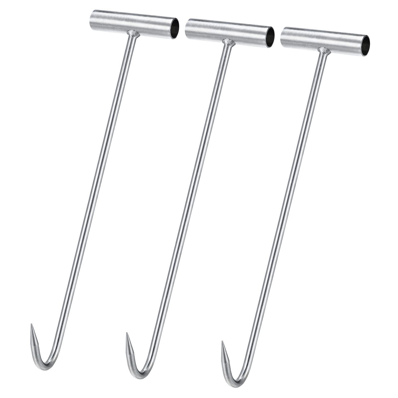 uxcell T-Handle Meat Boning Hook, Galvanized T Hooks for 16 Inch, Silver Tone