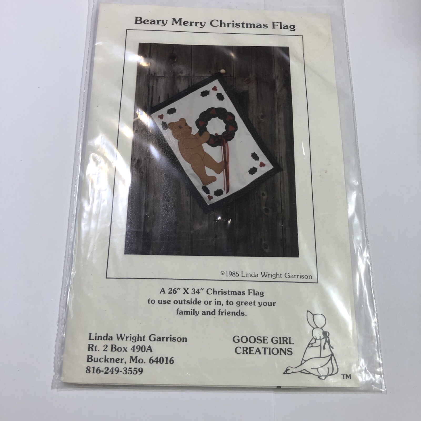 Beary Merry Christmas Flag Applique Pattern 26" x 34"