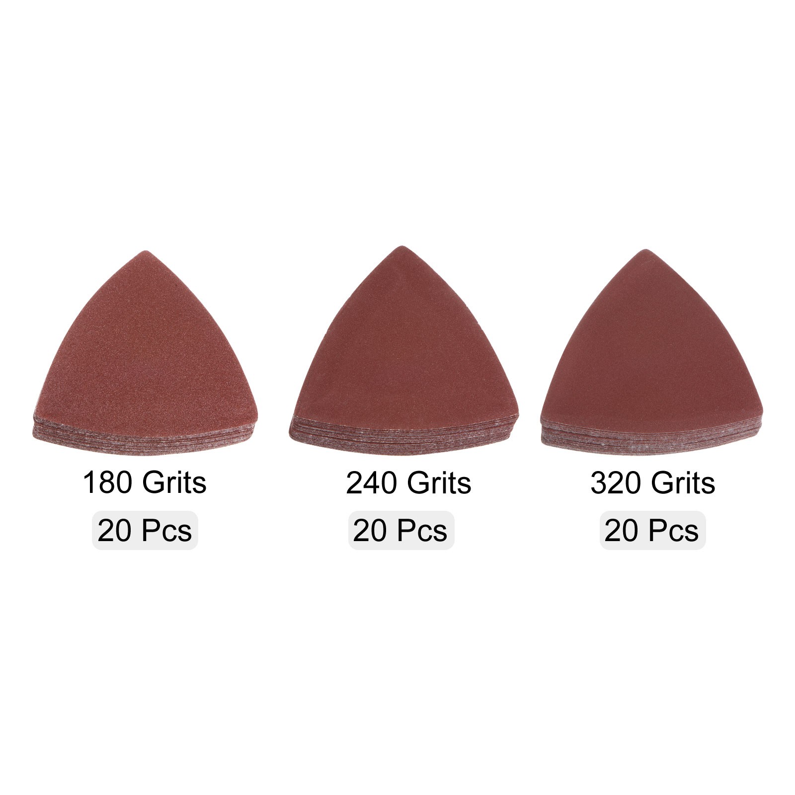 60pcs 180/240/320 Grits 80mm Aluminum Oxide Triangular Sandpaper Set Sanding Pad