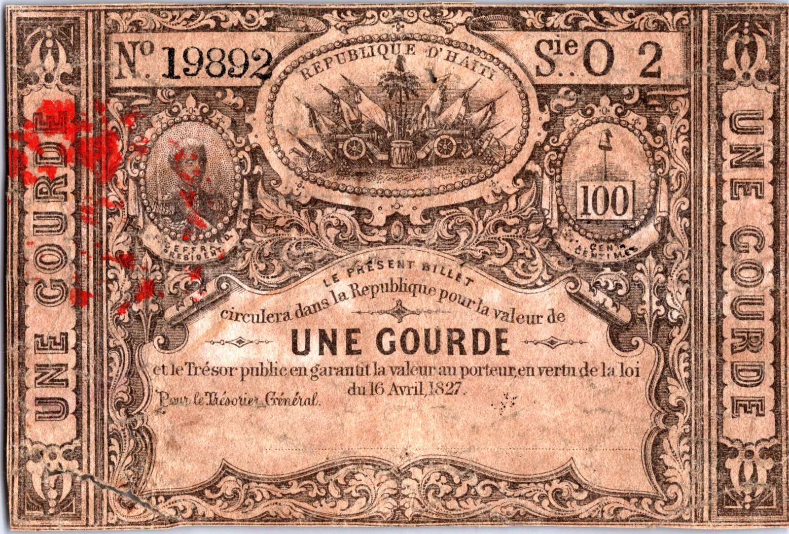 Haiti 1 Gourde 1859-1867 Pick# 41 F-VF