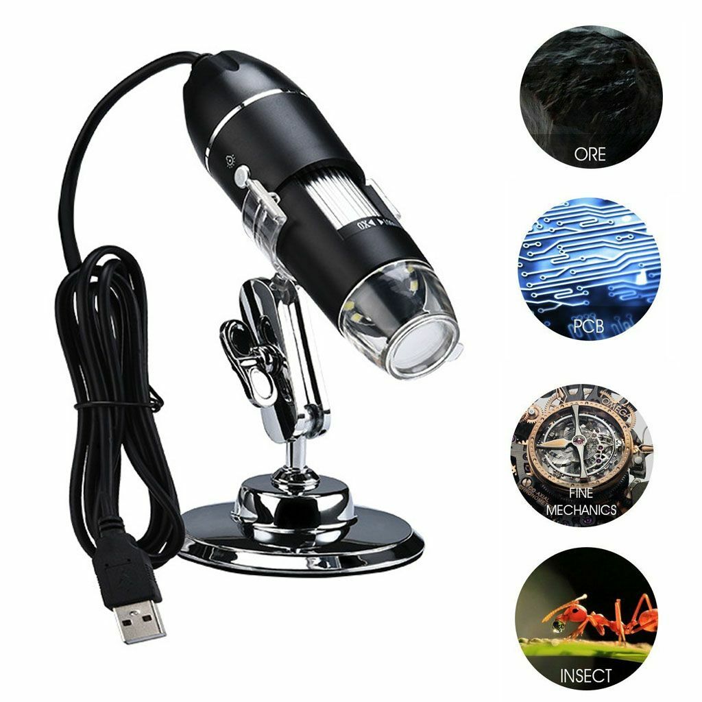 8LED 1000X 10MP USB Digital Microscope Endoscope Magnifier Camera w/ Stand Black