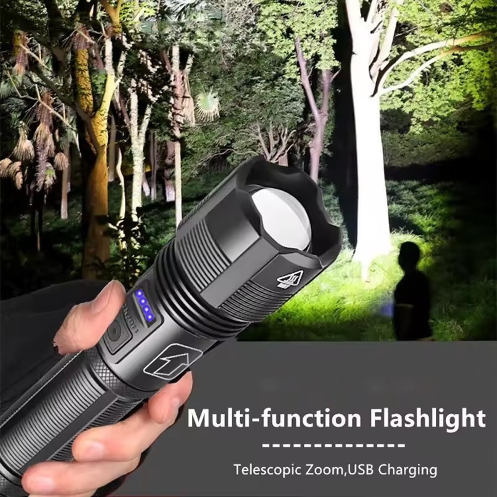 New Super Bright LED Tactical Flashlight USB Rechargeable Zoomable Torch Lamp