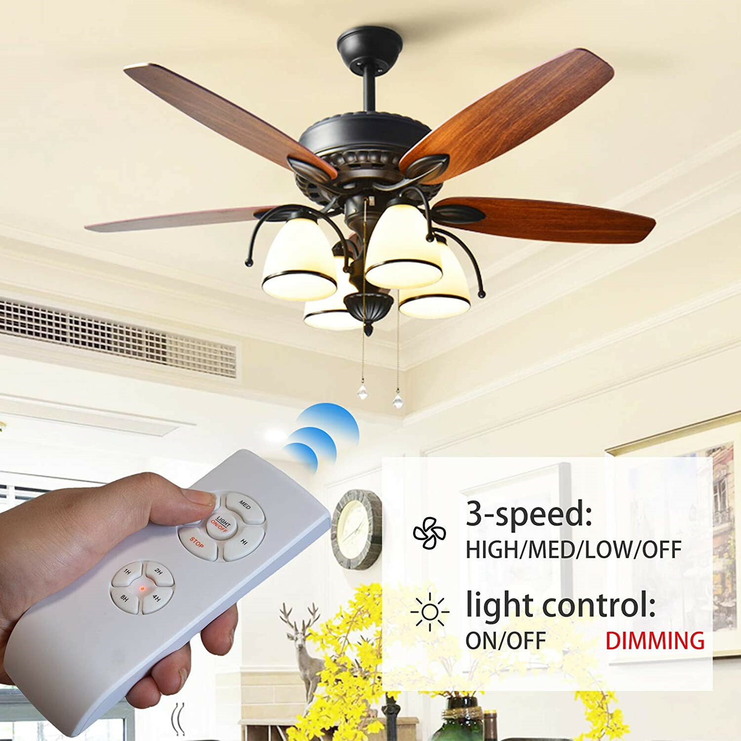 Nexete Ceiling Fan & Light Dimmer Remote Control Kit Fan Timing Speed & Dimmer