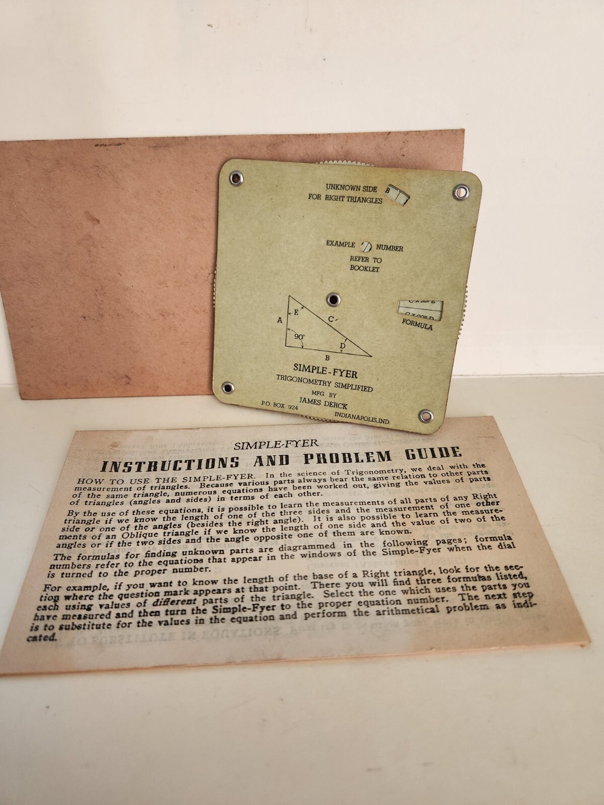 Vintage Simple Flyer Flyer Dial & Instructions Original Envelope