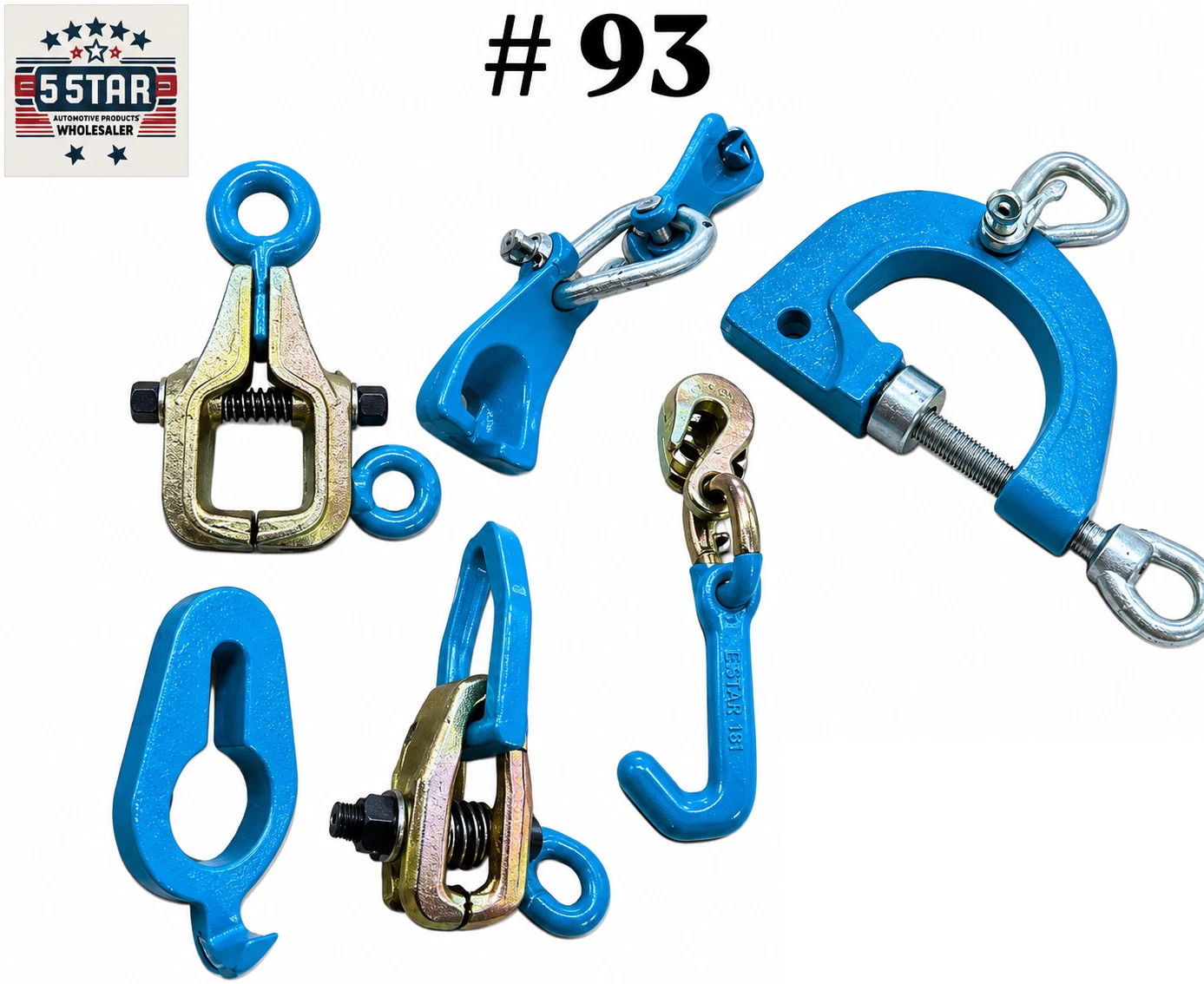 Set#93 6 pc Auto Body Frame Machine Pulling Puller Chain & Clamps Set w/ Hooks