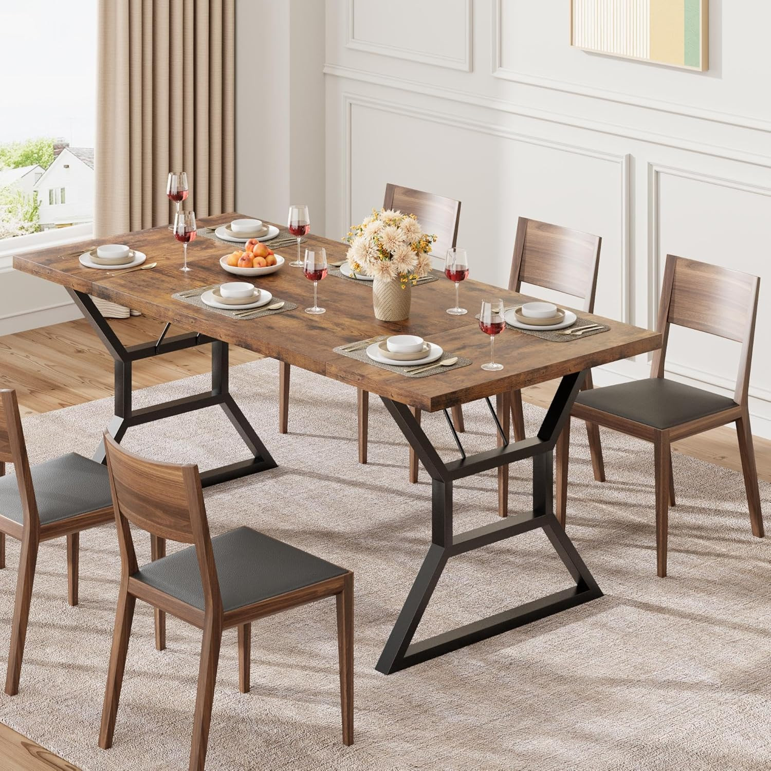 Rustic 70.9" Farmhouse Dining Table for 6 with Heavy Duty Metal Legs